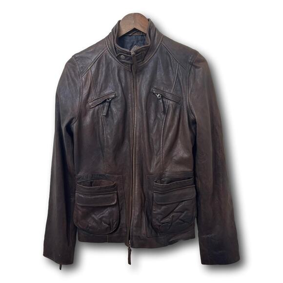 Lucky Brand Jackets & Blazers - Vintage Lucky Brand Womens Distressed Brown Real  Leather Moto Jacket Medium